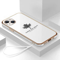 เคส iPhone 14 Plus Case ใบเมเปิ้ล เคสหรูหรา 6D ชุบซิลิโคนอ่อนนุ่มกรอบสี่เหลี่ยม Shiny Bling ฝาหลัง