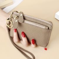 Cowhide Handle Small Wallet Multi Functional Multi Card Keychain Wallet Leather Wallet Lady Solid Color Zipper Purses