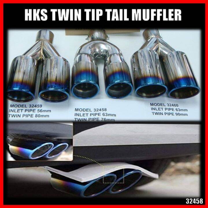 HKS Twin Tail Pipe Muffler Cars Rear Exhaust Accessories Lazada