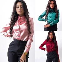 Chloeh Hornbye Shop Women Silk Satin Blouse Button Long Sleeve Lapel Ladies Office Work Shirts Elegant Female Satin Silk Blouses Shirt