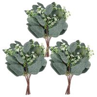 10Pcs Fake Eucalyptus Leaves Stems Artificial Greenery Flowers For Bride Bouquet Vase Floral Arrangement Home Wedding Decoration
