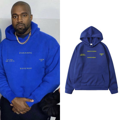 Man Pullovers Hoodies Jesus Is King Kanye West Vintage Autumn Winter Blue Hip Hop Hoodies Urban Streetwear Hoody Size XS-4XL