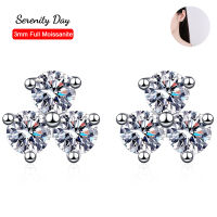 Serenity วัน3หิน D สี3มิลลิเมตรเต็ม Moissanite ต่างหูสำหรับผู้หญิง S925เงินสเตอร์ลิงสตั๊ดหูแผ่นเครื่องประดับ Pt950ขายส่ง