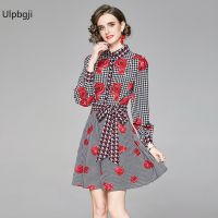 European and American Fashion All-Match Waist Slimming Positioning Printed Dress (with Belt)