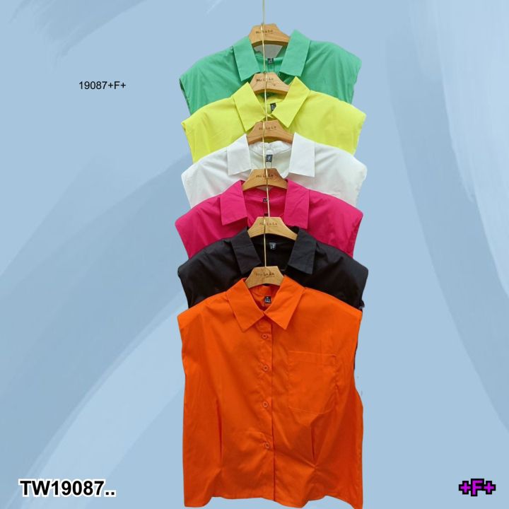 tw19087-เสื้อเชิ้ต-คอปก-แขนกุด