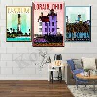 City Lighthouse Travel Scenery ภาพวาดผ้าใบสำหรับตกแต่งบ้าน-Florida, Ohio, Michigan, Georgia, Rhode Island, North Carolina และ California