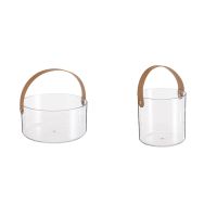 Nordic Portable Plastic Fruit Bowl Transparent Ice Wine Snacks Fruit Storage Basket Plain Leather Handle