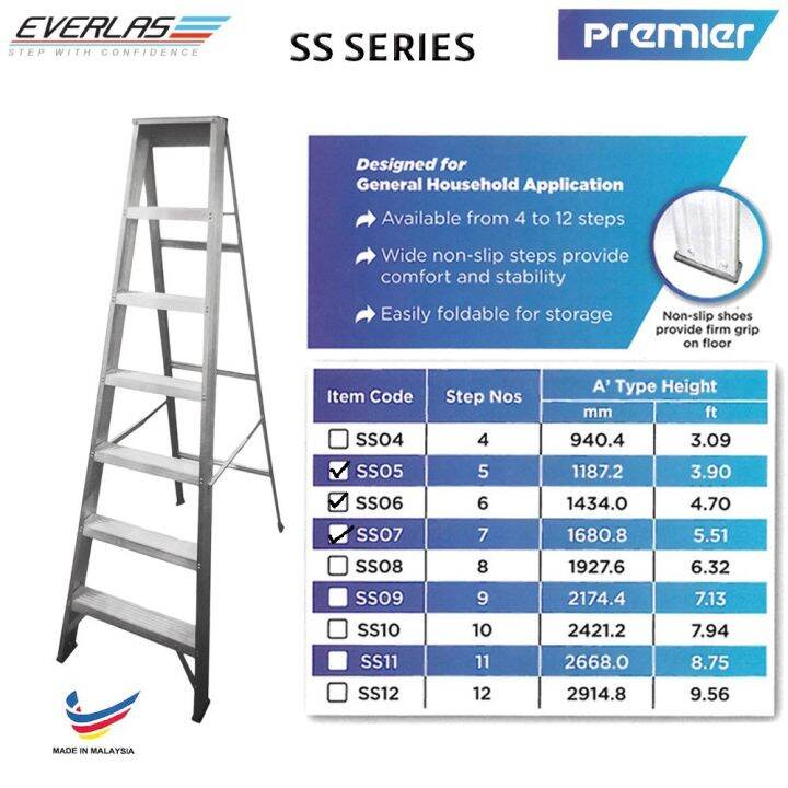 Everlas Premier Single Sided Ladder ~ 5 step / 6 step / 7 step | Lazada