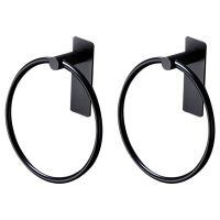 Towel Ring/Hand Towel Holder - Self Adhesive Round Towel Rack Black Hand Towel Bar for Bathroom, Stainless Steel