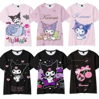 2023ฤดูร้อนเด็กผู้ใหญ่เสื้อผ้าสาวการ์ตูน Kuromi เสื้อยืดน่ารักอะนิเมะ3D พิมพ์แขนสั้นเสื้อยืดสีชมพูสีดำกราฟิก Tee เสื้อ