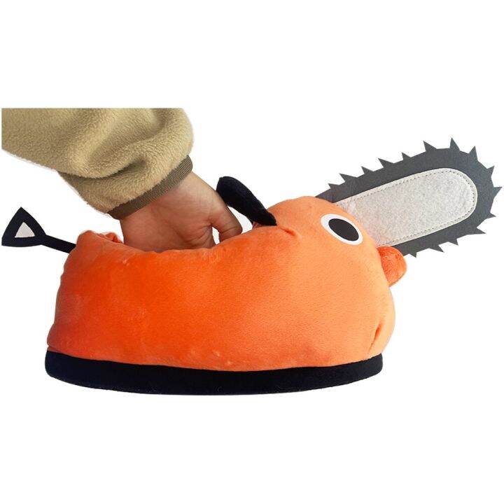 japan-anime-pochita-plushie-slipper-chainsaw-chain-saw-man-cosplay-orange-dog-slipper-plush-shoes-adult-kids-christmas-gift