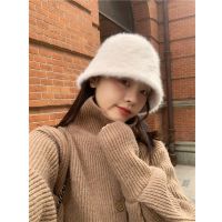 New Fashion Artificial Rabbit Fur Bucket Hat Women Autumn Winter Warm Thickened Fisherman Hat Panama Plush Basin Hat Lady Cap