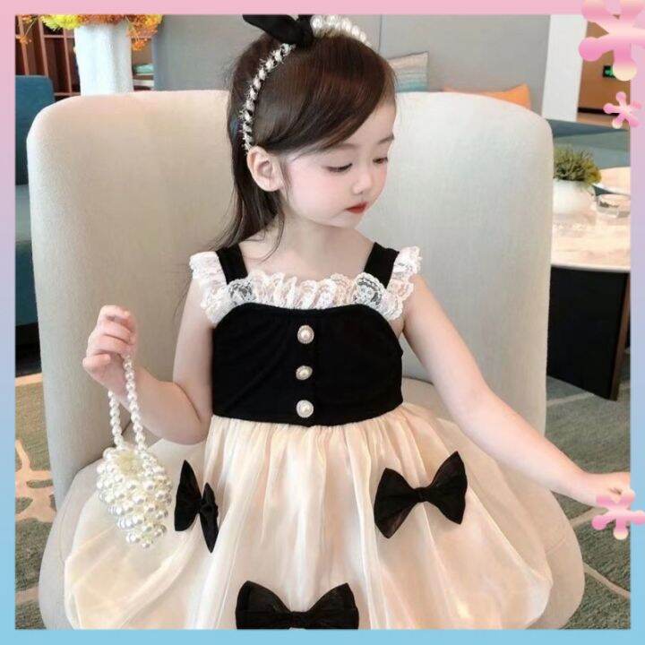 baby-skirt-summer-western-style-internet-celebrity-korean-childrens-clothing-womens-fashionable-cute-princess-bow-girls-suspender-dress