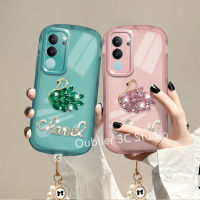 เคสโทรศัพท์ VIVOV29 VIVO V29 Pro V29e Y02T Y02 Y02A 5G เคส ปลอก ข้อเสนอพิเศษ เยาวชนที่สง่างาม Rhinestone หงส์มุกเชือกเส้นเล็กซิลิโคนใสปกอ่อน Case 2023