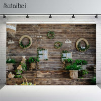 Wood Board Easter Background Green Plants Rabbits Party Spring Scenery Photography Backdrop Newborn Baby Photo Studio Photophone