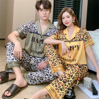 Gifts Spot Couple Pajamas 2023 Spring And Summer New Ice Silk Thin Leopard Pattern Short -Sleeved Set Women Can Wear
