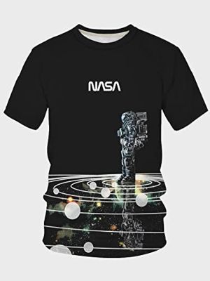 Men for T-Shirts and Shorts- Men Letter and Galaxy Print Tee (Color : Black, Size : Small)