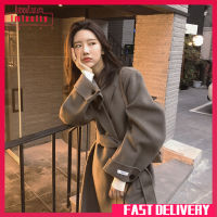 Imixcity ผู้หญิงหลวมหนา Pea Coat Double-Breasted Lapel Collar แขนยาวสีทึบ Casual Over-The-Knee Trench Coats Jacket