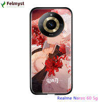 สำหรับ Realme 11 5กรัม Realme Narzo 60 5กรัมอะนิเมะกันกระแทกสำหรับเด็กผู้หญิงผู้หญิงเคสโทรศัพท์ฆ่าปิศาจ Kimetsu No Yaiba Tanjirou Nezuko เคสกระจกนิรภัยมันวาว