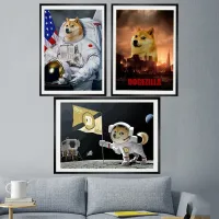 Abstract Doge Barking At The Moon Poster Funny Wallpaper Print Canvas Painting Wall Art Bedroom Living Room Decor Mural No Frame