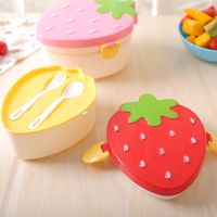 hot【cw】 500ml Strawberry Box2 Layer Food Fruit Storage Bento Boxs Pink Microwave Tableware Kid School Bowl