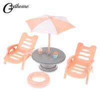 1set Miniature Cute Beachside Beach Figurine Small Sun Umbrella Chair Swimming Ring Dollhouse Home Decor Figures Kids Toys