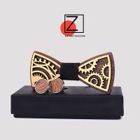 New design Gear wheel Wooden Bow Tie Mens Wood Bowtie Cufflinks Set Brand Business Neckties Cuff Links for Wedding Groom Nails Screws Fasteners