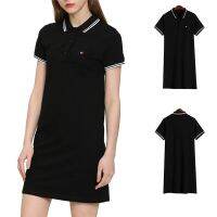 【YF】 2023 Spring Summer Knit Flag Logo Polo Dress Woman Plus Size Black Casual Knee-length Straight Dresses Female