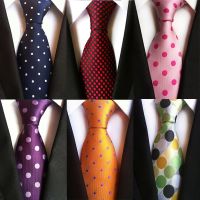 ♈❁ New Design Fashion Necktie Orange White Blue Polka Dot Ties for Man Business Wedding Formal NeckTie 8cm Silk Dress Gift Gravata