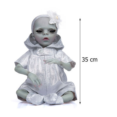 14 inch Baby Reborn Alien Finished Doll with Clothes Handmade Painted Movable Newborn Soft Toy Gifts for Kids Children