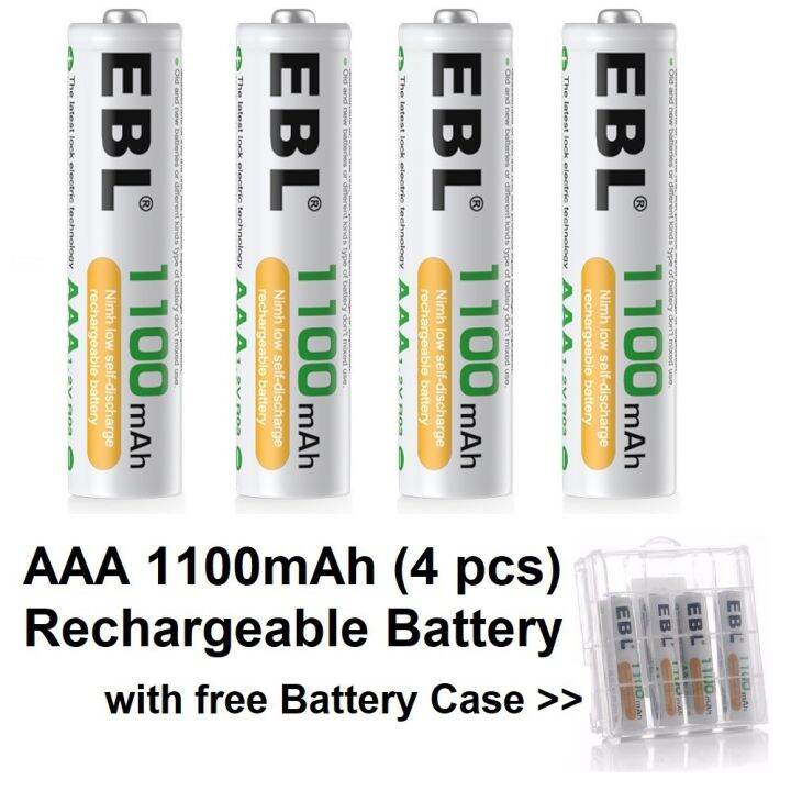 EBL AAA Size AAA (4 pcs) 1100mAh Rechargeable Battery with Case HR03