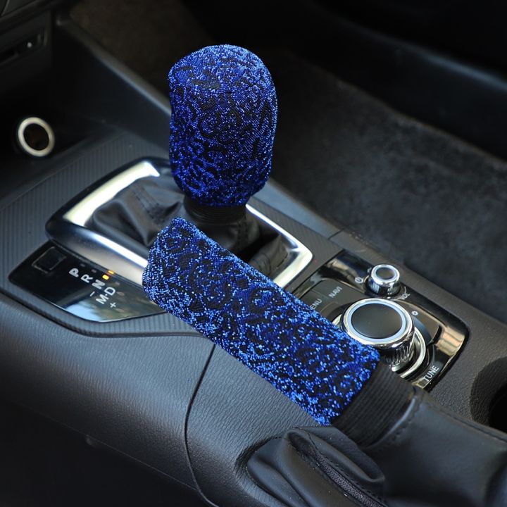 cw-1-set-car-shift-collar-cover-mesh-hand-brake-interior-knob-accessories
