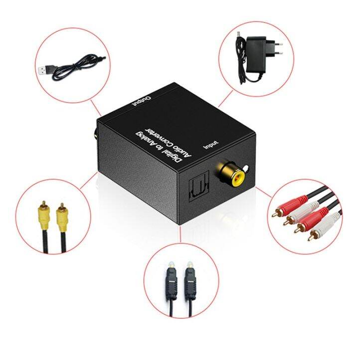 3.5mm Digital to og Audio Converter Adapter W Fiber Cable RCA Out