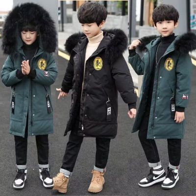 4-14 Years Winter Keep Warm Boys Jacket Heavy Thick Detachable Hat Fur Collar Hooded Outerwear For Kids Children Windbreaker