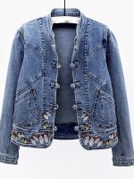 ZZOOI 2022 New Autumn Denim Coat Women Long Sleeve Pocket Vintage Embroidery China Wind Jean Jacket Harajuku Women Jackets Tops