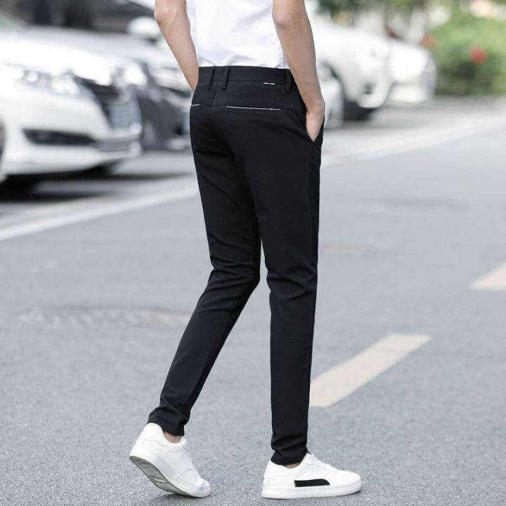 codff51906at-summer-trousers-men-s-slim-fit-feet-stretch-work-casual-pants-korean-style-trendy-black-nine-point-suit-celana-musim-panas-lelaki-kaki-licin-melekat-kerja-celana-biasa-gaya-korea-pakaian-