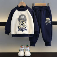 Boys Fleece-Lined Suit 2022 New Baby Winter Clothes Western Style Children Autumn And Winter Thickened Casual Childrens Clothing
