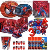 ☜ Spiderman Birthday Party Decorations Superhero Disposable Tableware Balloons Cup Plates Tablecloth For Kids Baby Shower Supplies