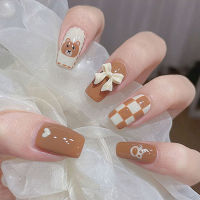 【With Glue】24Pcs Nail Art Fake Nails Tips Clear Press on False with Glue Coffin Stick Display Full Cover Artificial