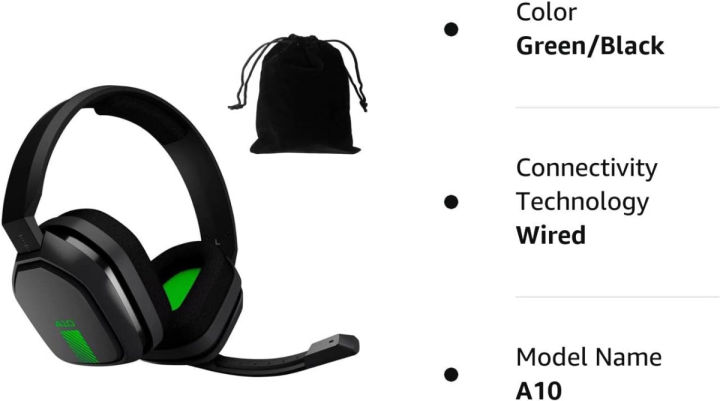 astro-gaming-a10-headset-for-xbox-one-nintendo-switch-ps4-pc-and-mac-wired-3-5mm-and-boom-mic-w-velvet-pouch-bag-bulk-packaging-green-black