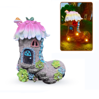 สวนโคมไฟพลังงานแสงอาทิตย์ Fairy House Figurines รองเท้าสร้างสรรค์เรซิ่นเครื่องประดับสวน Fairy House รูปปั้นเรซิ่นสนามหญ้า Dollhouse Ornament