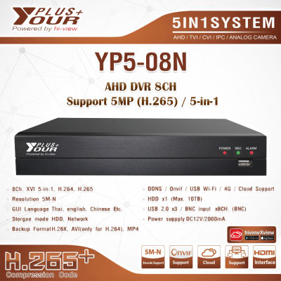 Your Plus DVR 5MP รุ่น YP5-08N 5-in-1 เครื่องบันทึก 8Ch. AHD / TVI / CVI / IPC / ANALOG CAMERA