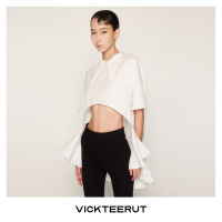 VICKTEERUT (ราคาปกติ 6,350-.) Short Sleeve Long Tail Blouse with Flat Collarเสื้อแขนสั้น คอปก ชายหลังยาว