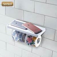 XOXOWall Mounted Toilet Paper Holder with White ABS Shelf Stainless Steel Double Rolls Paper Holder Bathroom Accessorie13086-1