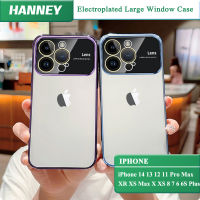 HANNEY สำหรับ iPhone 15 14 13 12 11 Pro Max XR XS Max XS 8 7 6 6S Plus หน้าต่างขนาดใหญ่เคสโทรศัพท์เลนส์เต็มรูปแบบในตัวเคสใสเคลือบอิเล็คโทรเพลท ใส TPU นุ่มกันกระแทกฝาหลัง MM-07