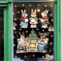 Christmas Glass Decoration Stickers Cartoon Rabbit Christmas Tree Elk Kid 39;s Room Window Decals Wallpaper Bedroom Window Decor