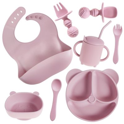 8Pcs Baby Feeding Set Silicone Baby Tableware Set Reusable Baby Led Weaning Supplies Washable Suction Baby Bowl and Plates 2