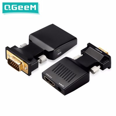 【ร้อน】อะแดปเตอร์แปลง QGeeM VGA เป็น HDMI พร้อมอะแดปเตอร์เสียง Full HD VGA เป็น HDMI พร้อมเอาต์พุตวิดีโอ1080P HD สำหรับแล็ปท็อปพีซี HDMI ToVGA