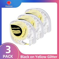 3 Pack Phomemo 12mm x 4m White on Colorful Glitter Label Tape Compatible for Dymo Letratag Labeling Machine &amp; P12 Label Maker