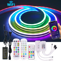 5V RGB LED Neon Strip Light 5050 WS2812B สายรุ้งซิลิโคนไฟหรี่แสงได้ Tuya Wifi Bluetooth APP IR รีโมทคอนโทรล Power Kit